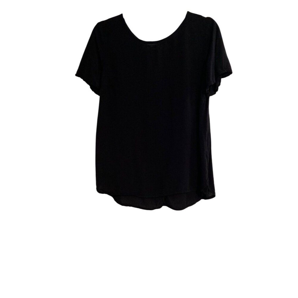 Old Navy Women's M Black Short-Sleeve Blouse Tie-Back Detail Lightweight Flowy